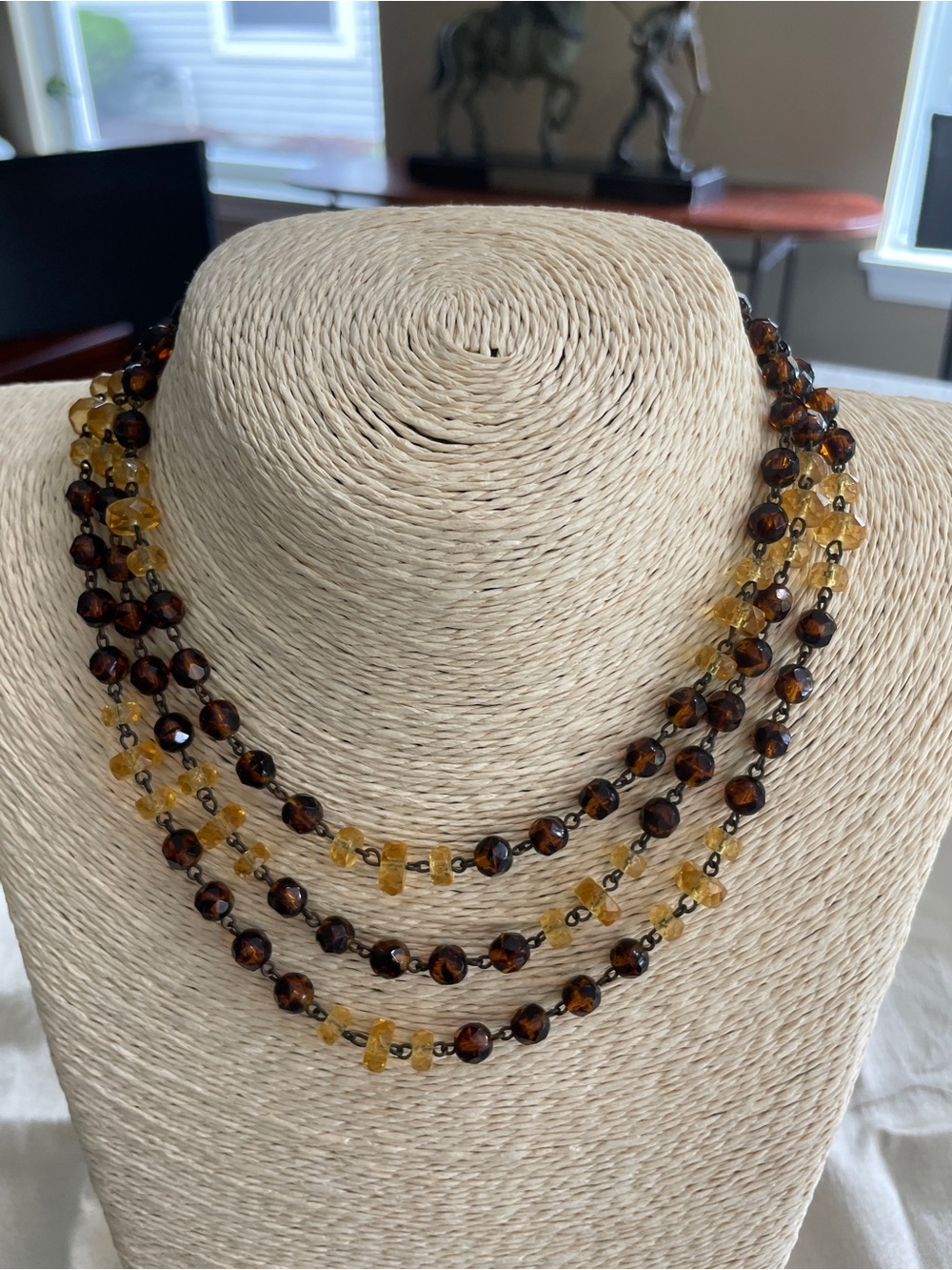 Multi-Strand Amber and Citrine Bead Necklace - Women Jewelry